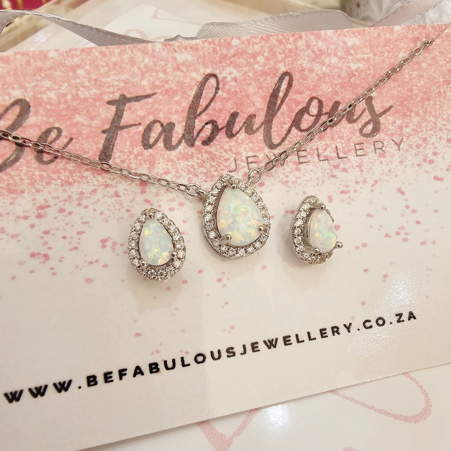Natural Opal Earring and Necklace Set