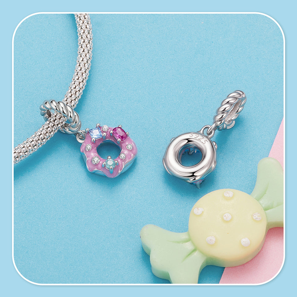Doughnut with CZ Sprinkles Pink Bead Charm