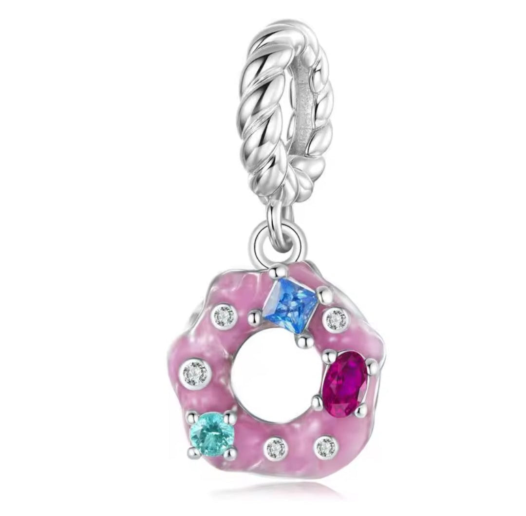 Doughnut with CZ Sprinkles Pink Bead Charm