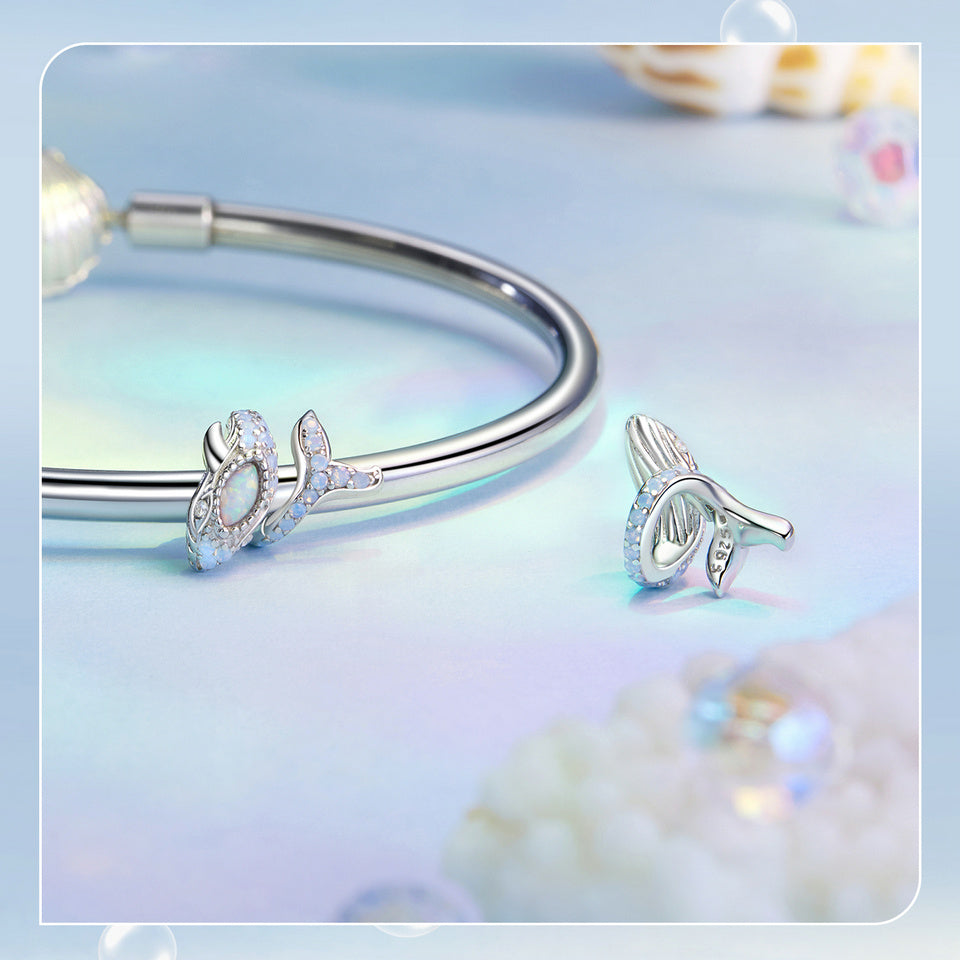 Wrap Around Whale CZ and Opal Bead Charm