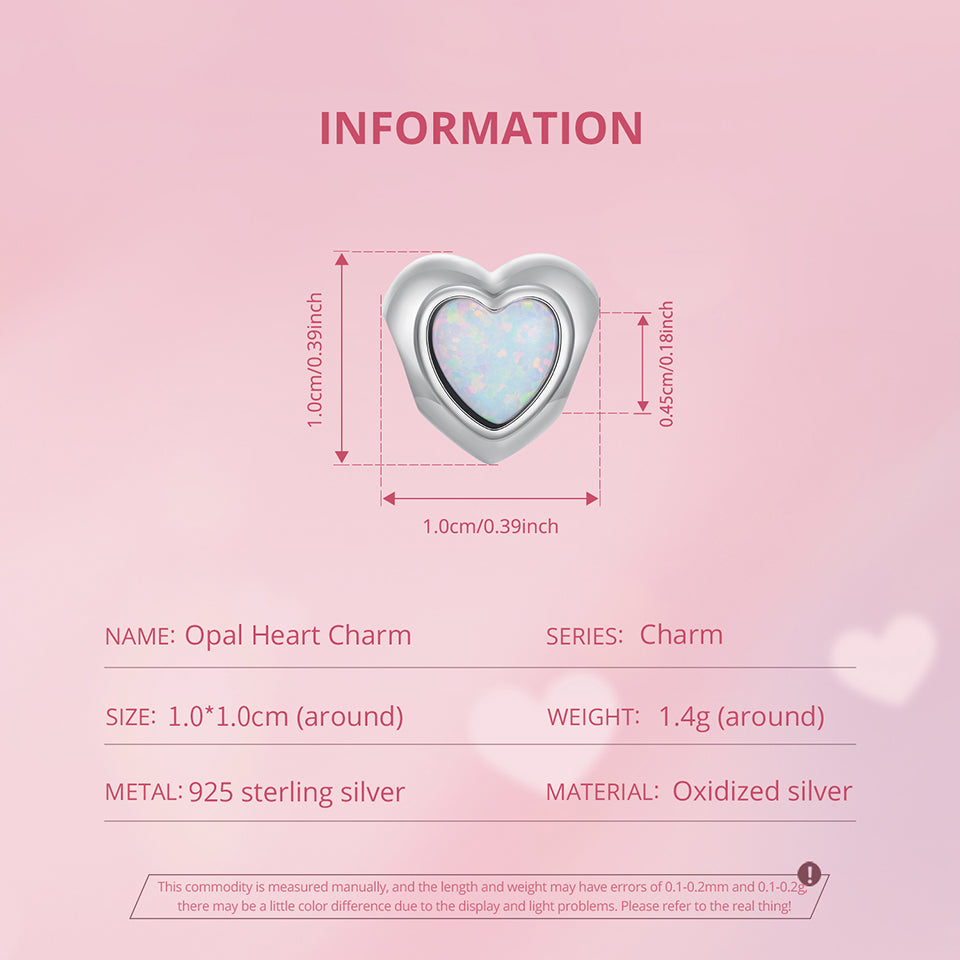 Opal Heart Bead Charm