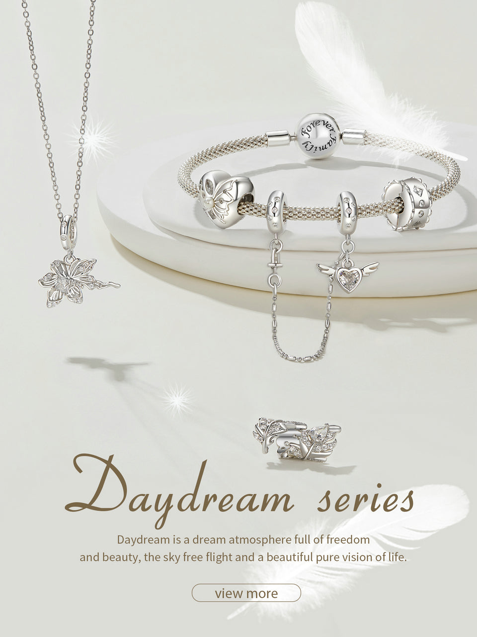 Angel Wing Heart CZ Silicone Safety Chain