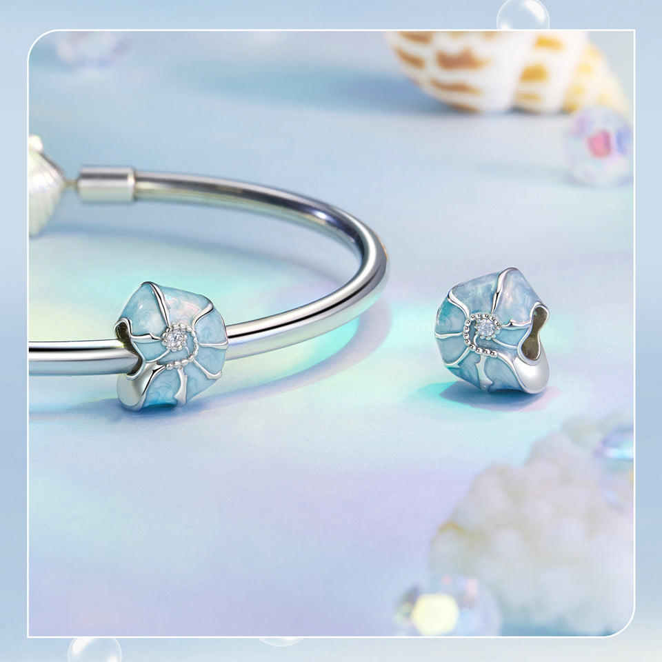 Seashell Blue Enamel Clear CZ Bead Charm