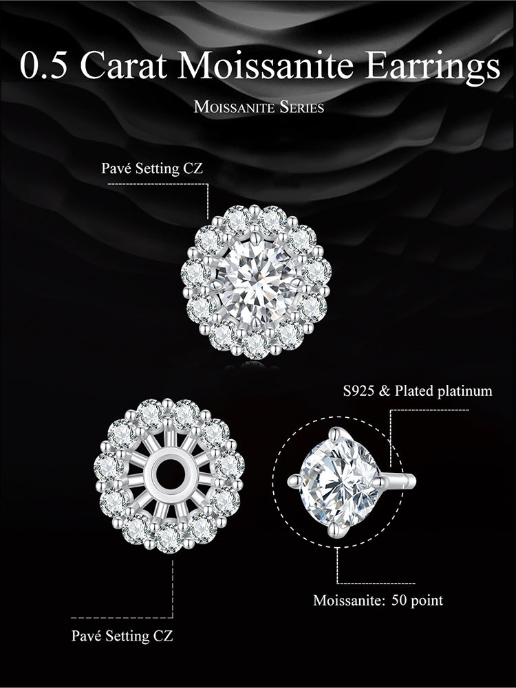 0.50ct Detachable Halo Moissanite Earrings