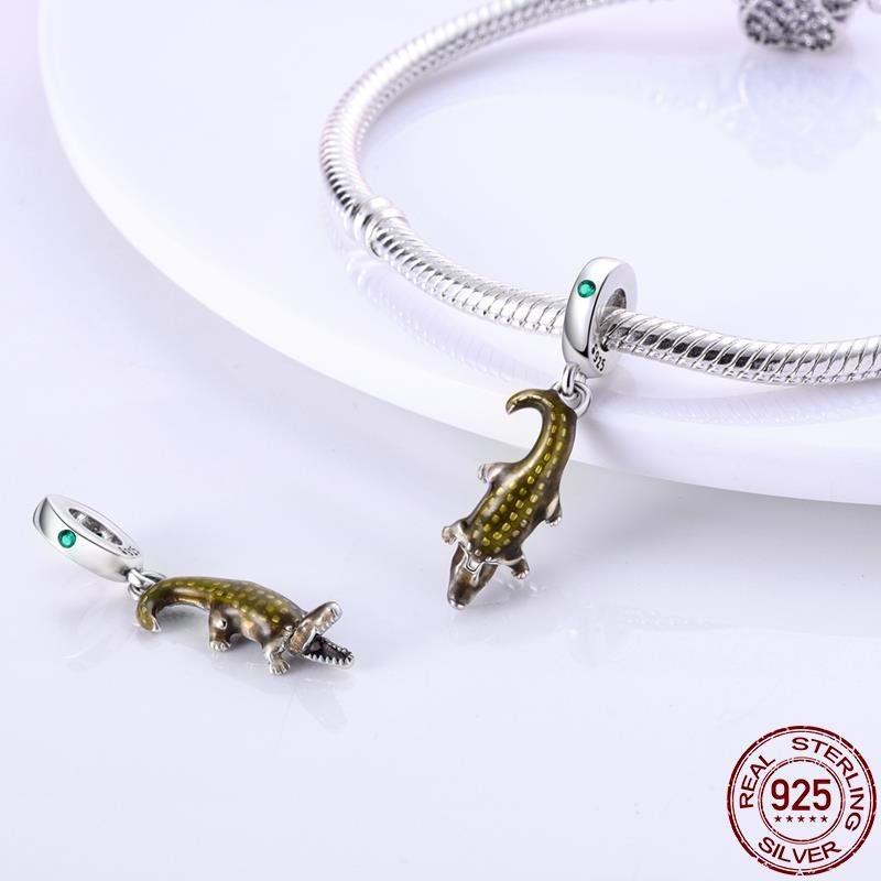 Green Enamel Crocodile Dangle Charm