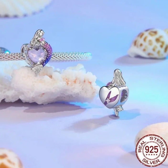Mermaid Enamel CZ Heart Bead Charm