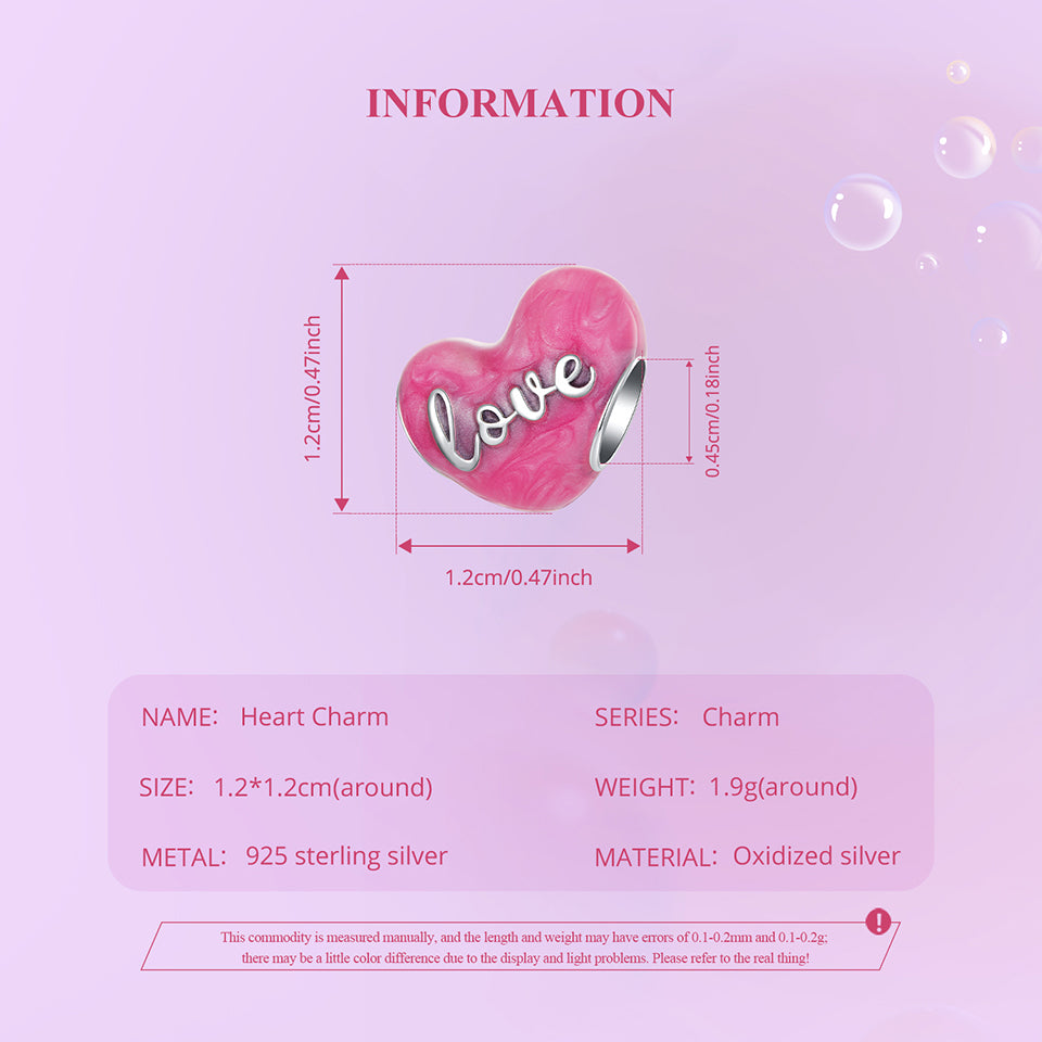 Pink Love Heart Charm