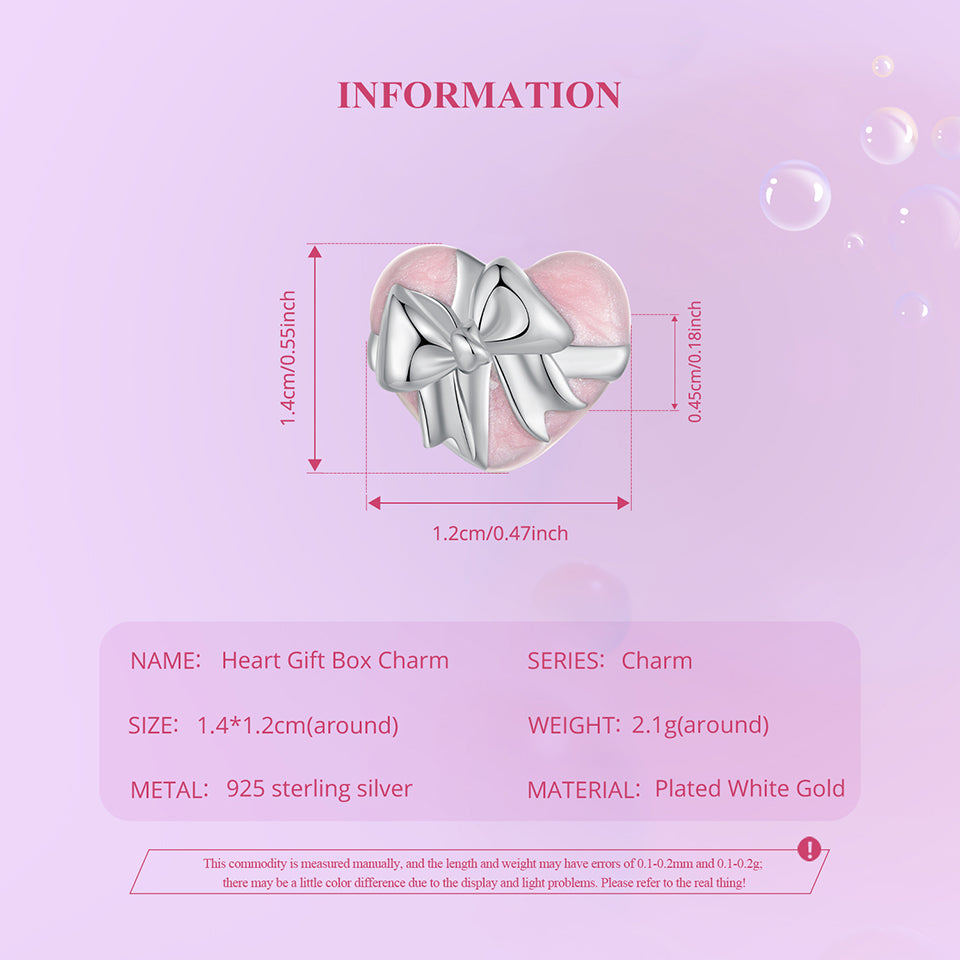 Pink Bowknot Enamel Heart Bead Charm