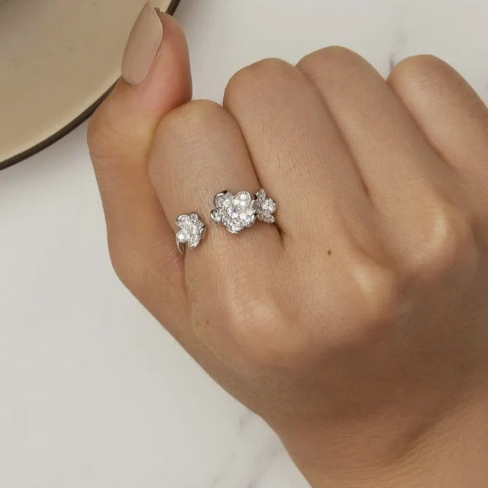 Adjustable CZ Flower Ring