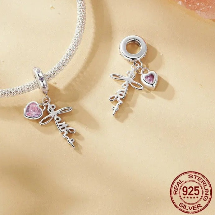 Faith Cut Out Pink CZ Dangle Charm