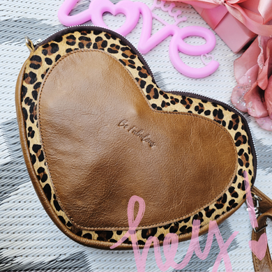 The Fabulous Genuine Leather 'Oh my Heart' Leopard print and Plain Heart Crossbody.