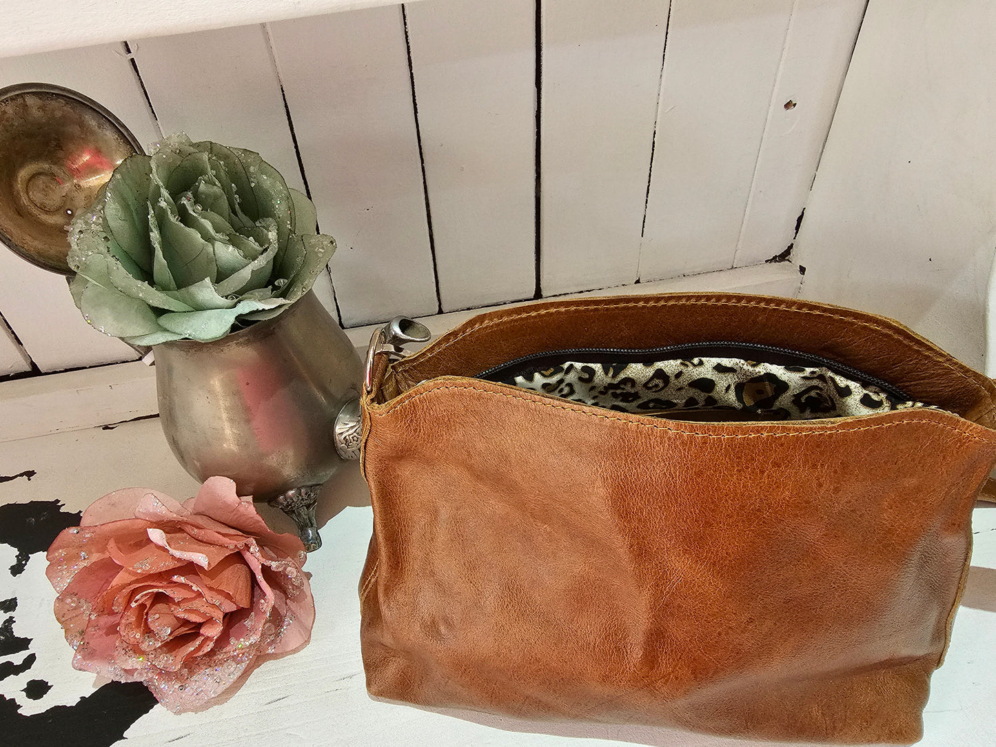 The Fabulous Genuine Leather Sneaky Leopard Crossbody Bag in Tan