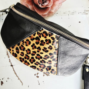 The Fabulous Genuine Leather Moon Bag in Black and Leopard Print