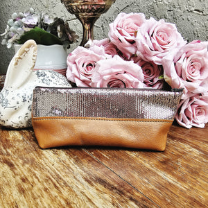 The Fabulous Genuine Leather 'on the go' Sequins Make-up Bag.