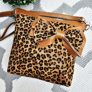 The Fabulous Genuine Leather Bow Leopard Crossbody Bag in Tan