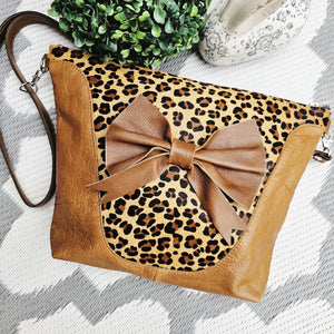 The Fabulous Genuine Leather Bow Leopard Crossbody Bag in Tan