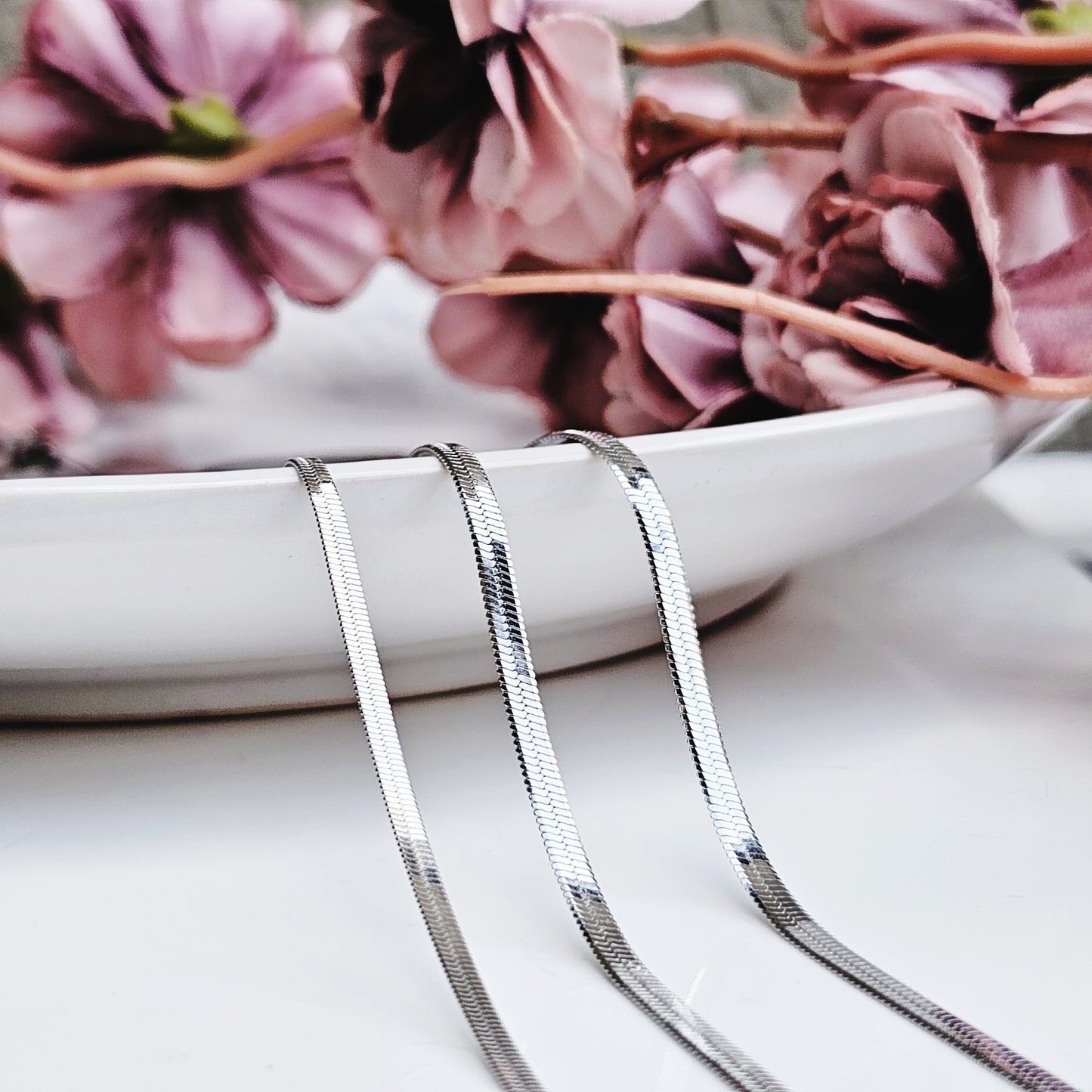 Stainless Steel Silver Herringbone Necklace - Water & Tarnish Proof