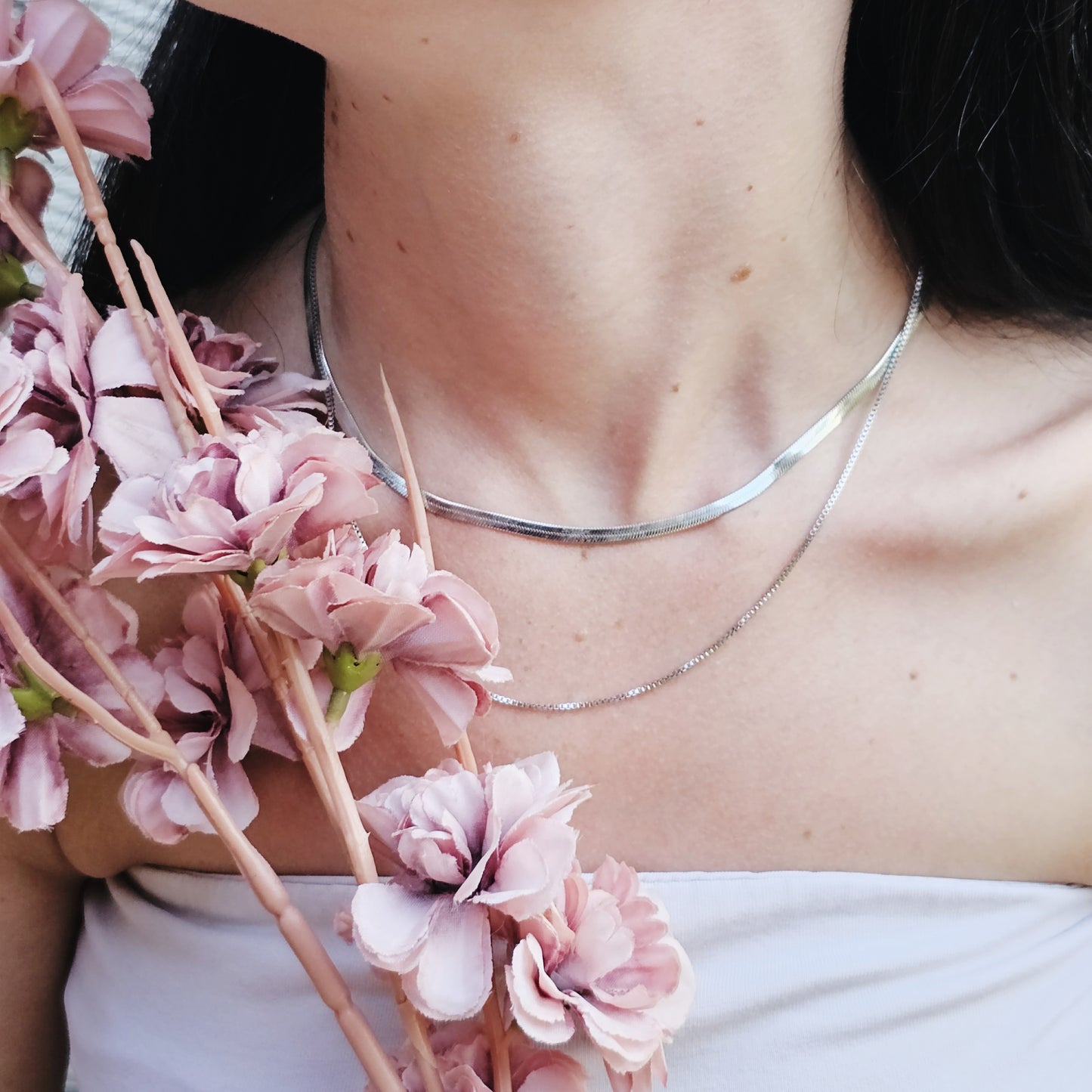 Stainless Steel Silver Herringbone Necklace - Water & Tarnish Proof