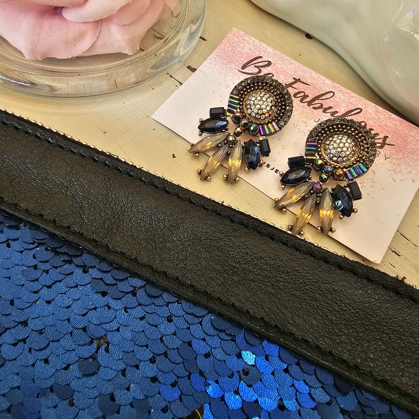The Fabulous Genuine Leather Blue Bling Pouch