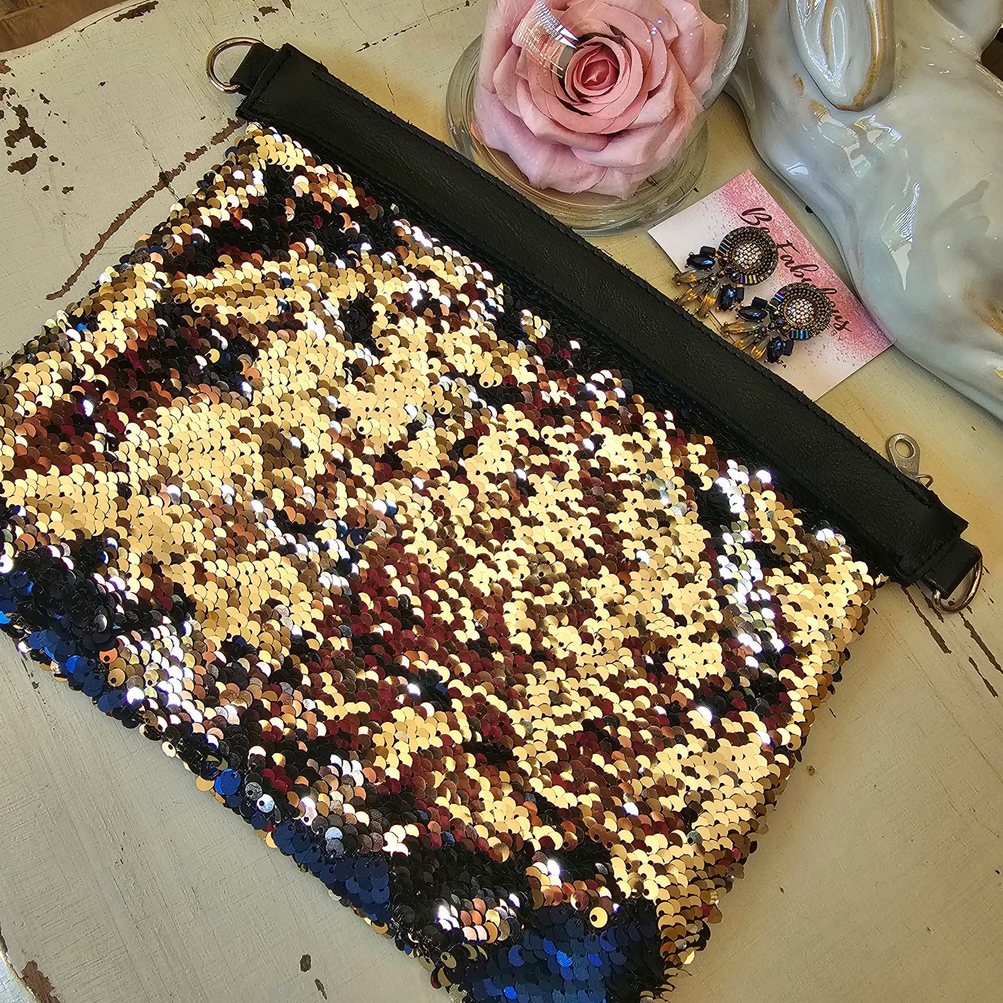 The Fabulous Genuine Leather Blue Bling Pouch