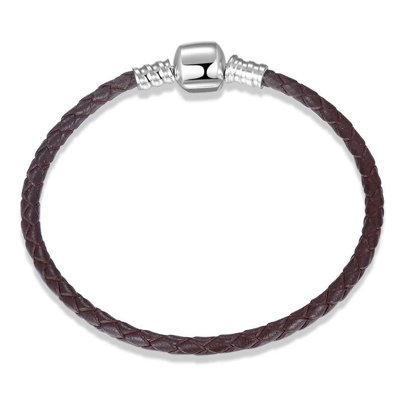 Plain Clasp Black Braided Genuine Leather Bracelet