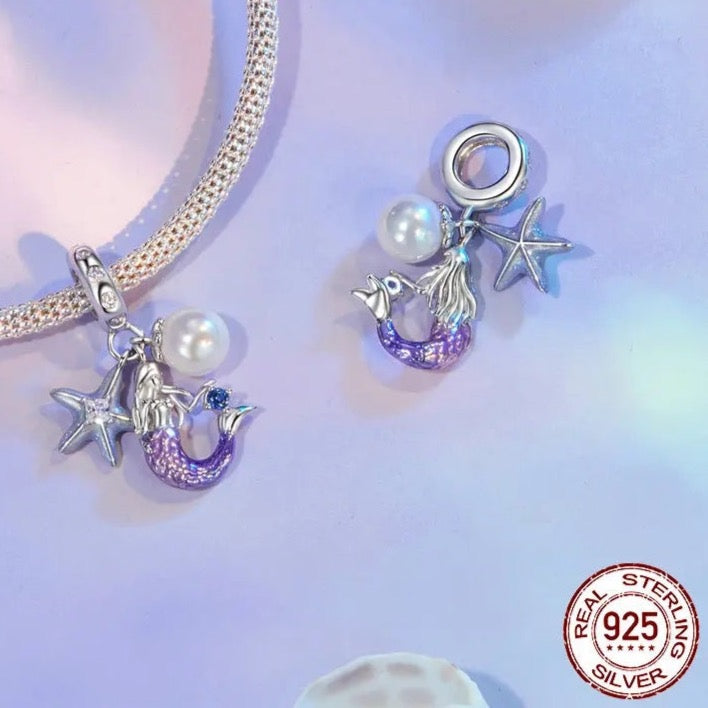 Mermaid, Starfish and Pearl Dangle Charm