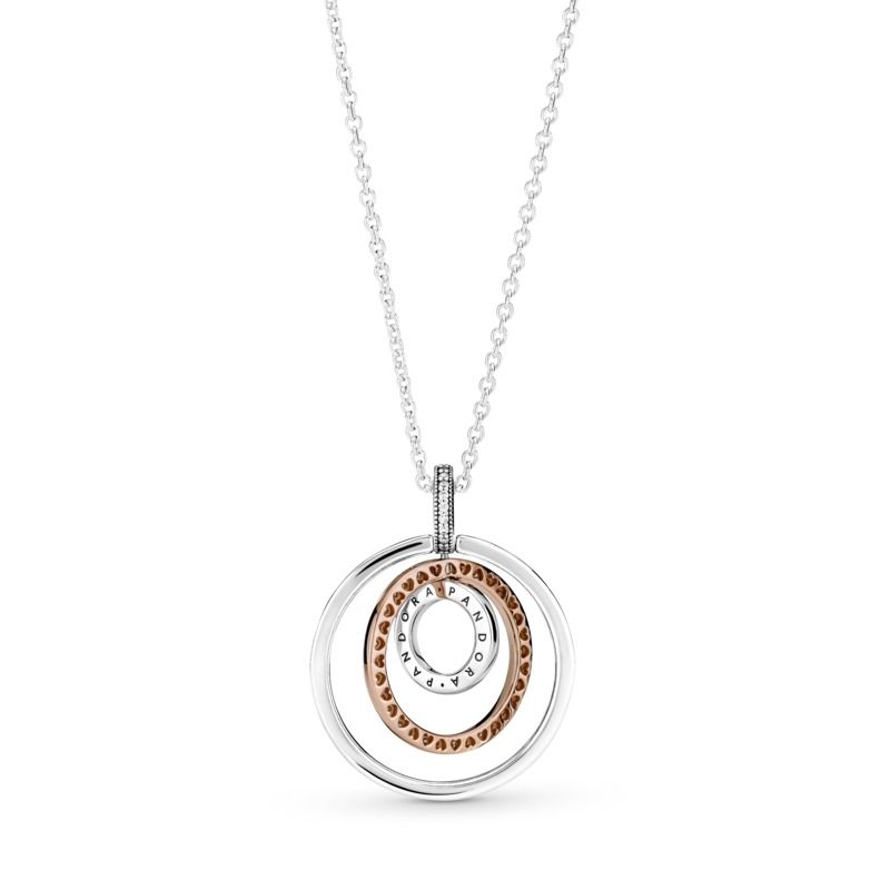 Two Tone Clear CZ And Rose Gold Plated Triple Circle Neclace Pendant