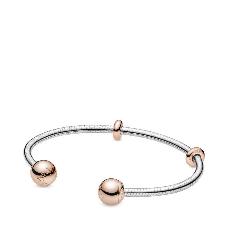 Rose Gold and silver Open Plain Ball Cuff Bangle