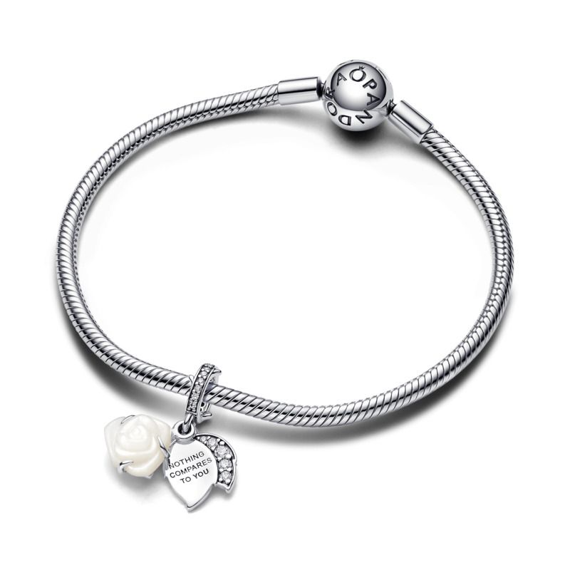 White Rose in Bloom "nothing compares to you" Dangle Charm