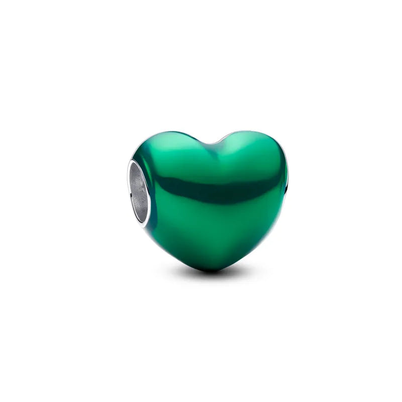 Metallic Green Heart Bead Charm