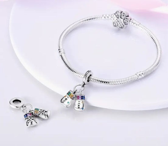 Boxing Gloves "I Will, I Can" Double Dangle Charm