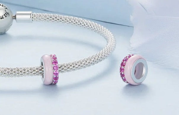 Double Layer Pink Enamel CZ Silicone Spacer/Stopper