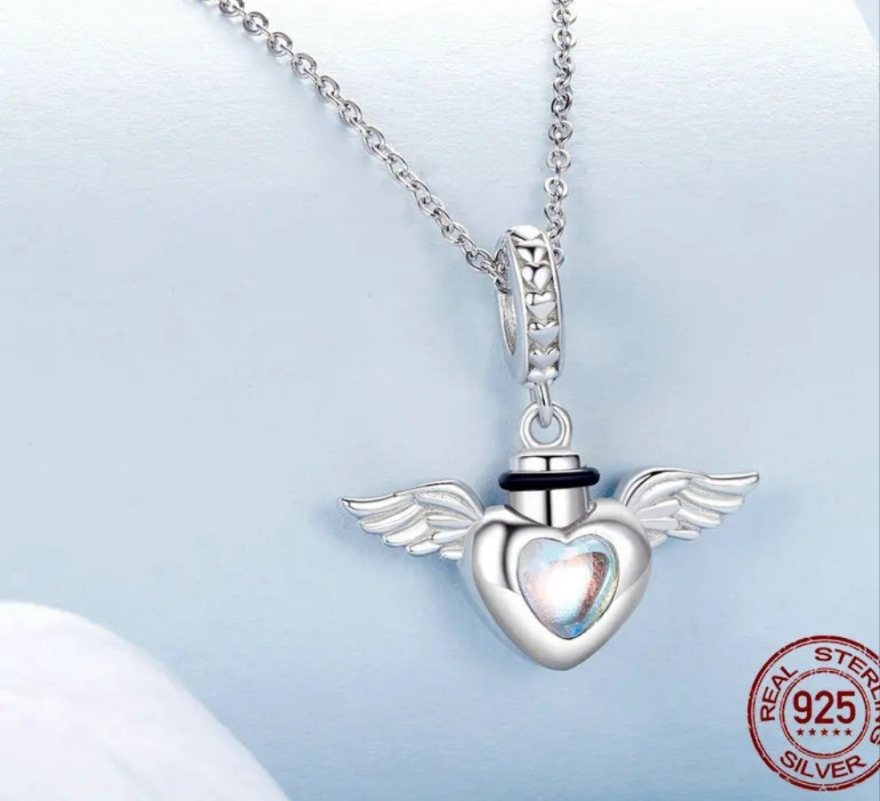 Heart Memorial Urn Ashes Pendant Dangle Charm – Silver Bead Charm for Bracelets, Keepsake Jewelry for Ashes