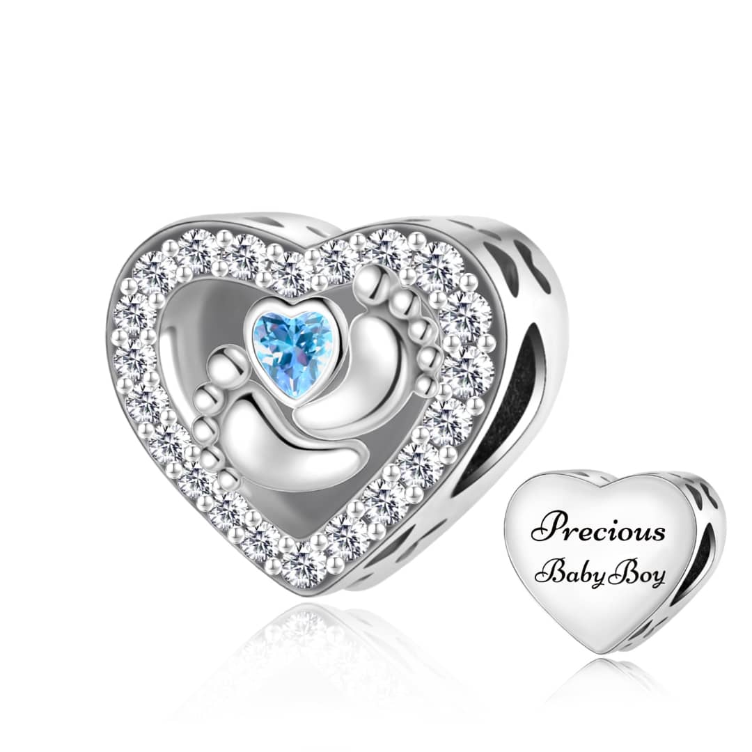Precious Baby Boy CZ Heart Bead Charm