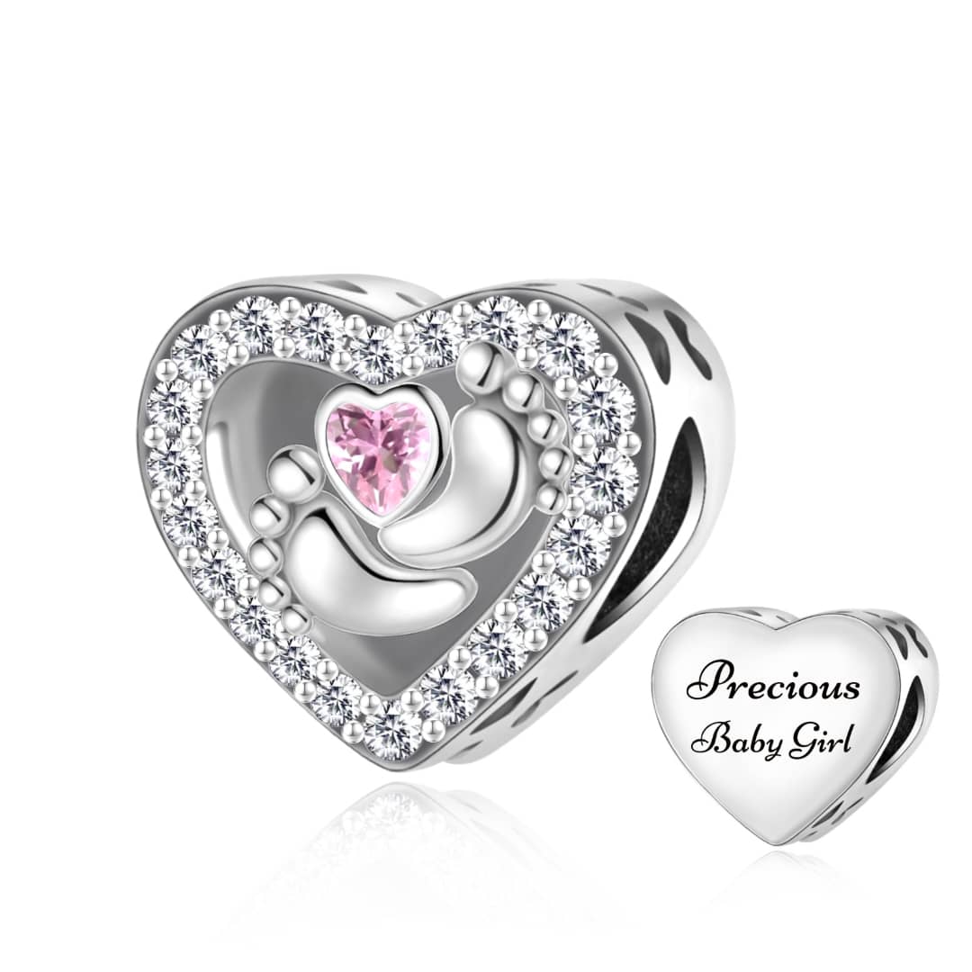 Precious Baby Girl CZ Heart Bead Charm