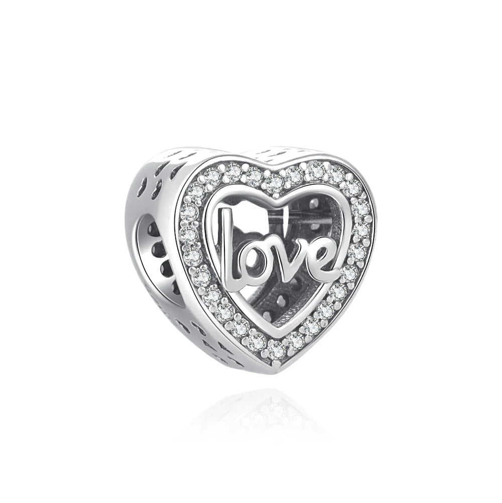 CZ Love Heart Bead Charm