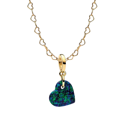 Yellow Gold Green Opalescent Heart Charm
