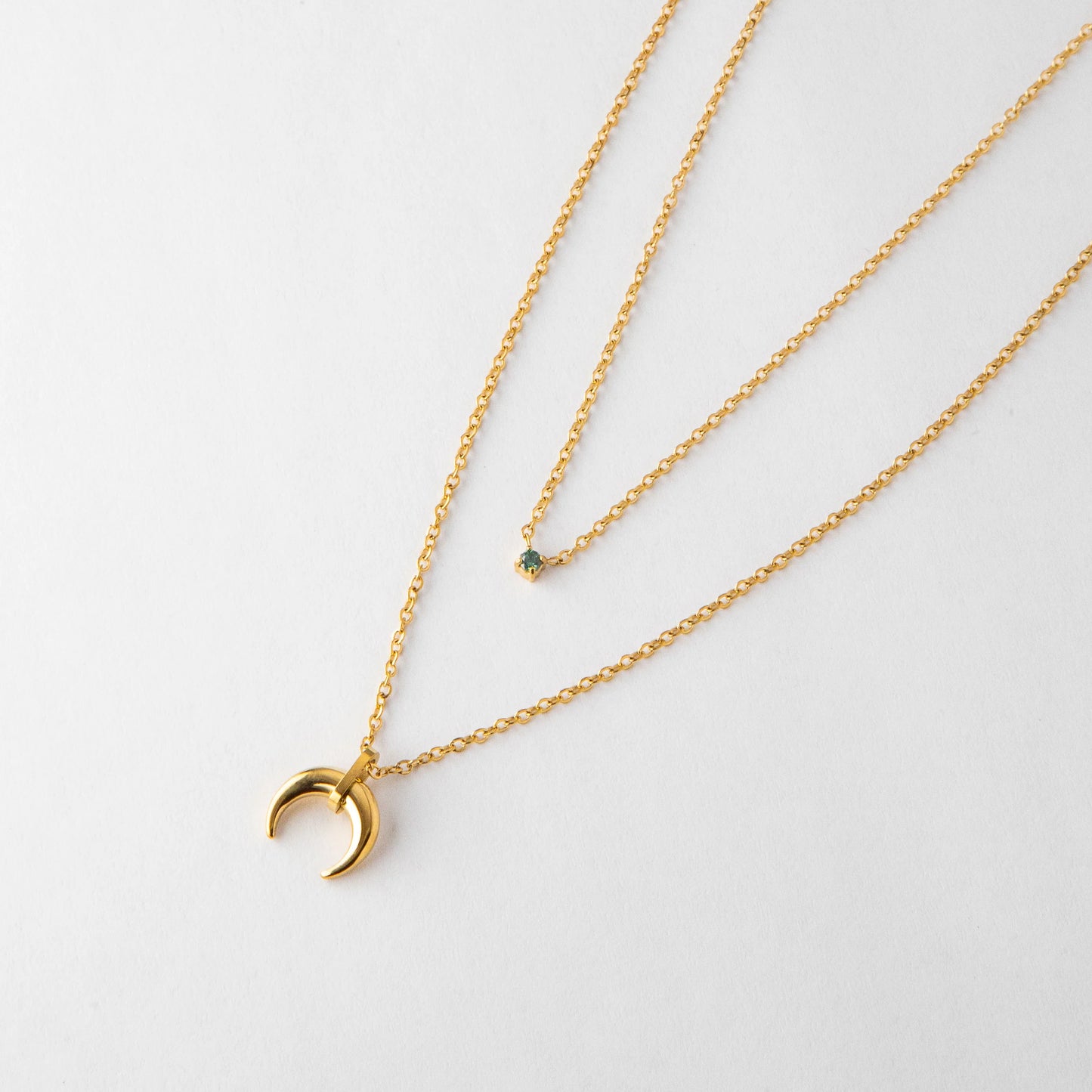 18k Gold Plated Stainless Steel Double Layered Moon Necklace