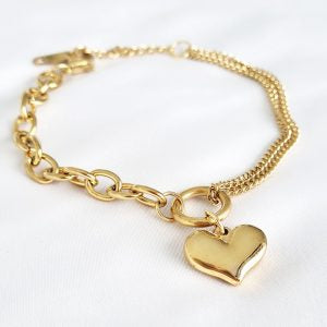 18k Gold Plated Stainless Steel Statement Heart Necklace And/Or Bracelet