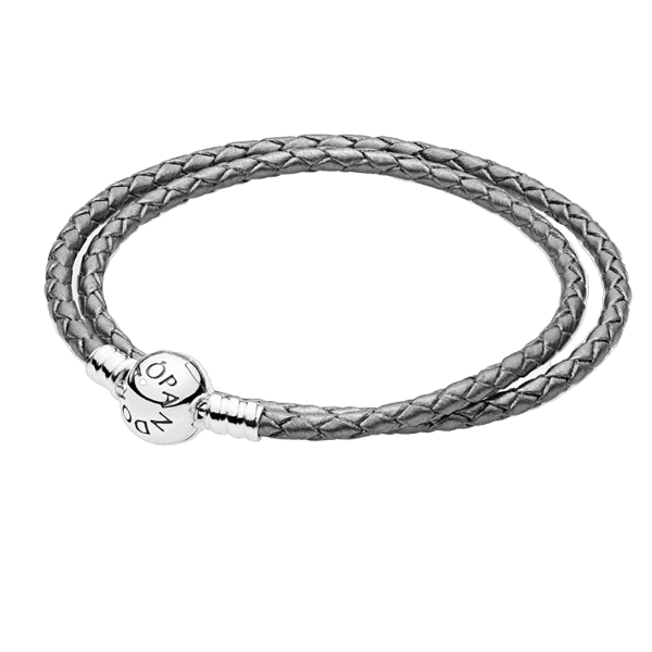 Round Clasp Grey Double Leather Bracelet