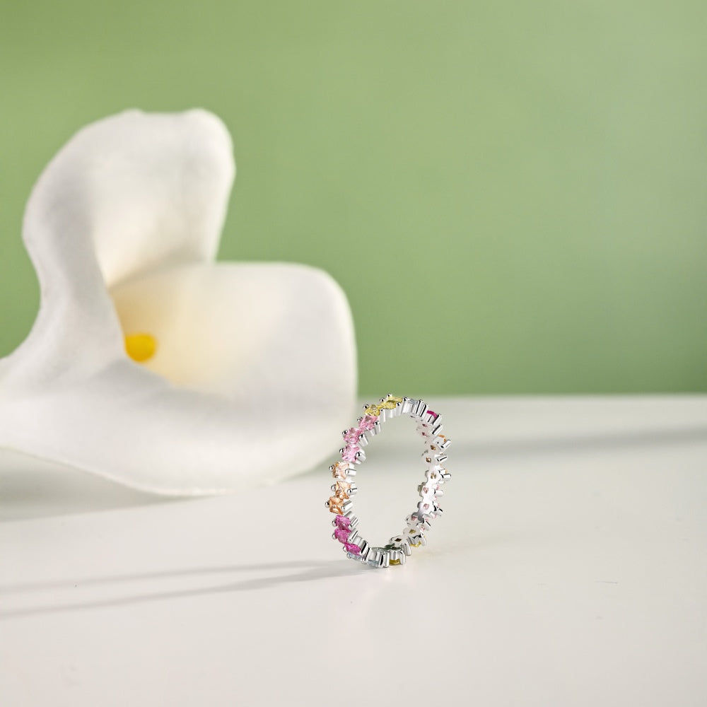 Pastel Colour Square Cut CZ Anniversary Ring