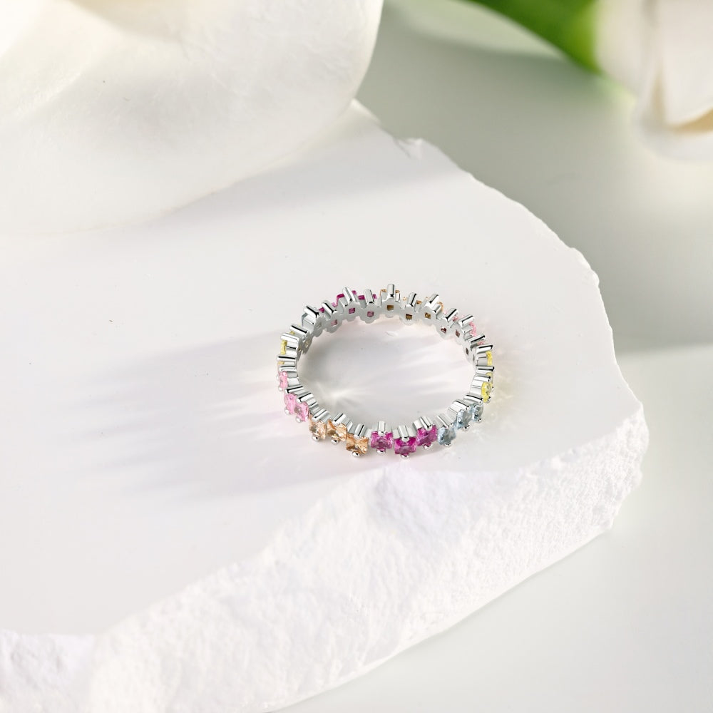 Pastel Colour Square Cut CZ Anniversary Ring