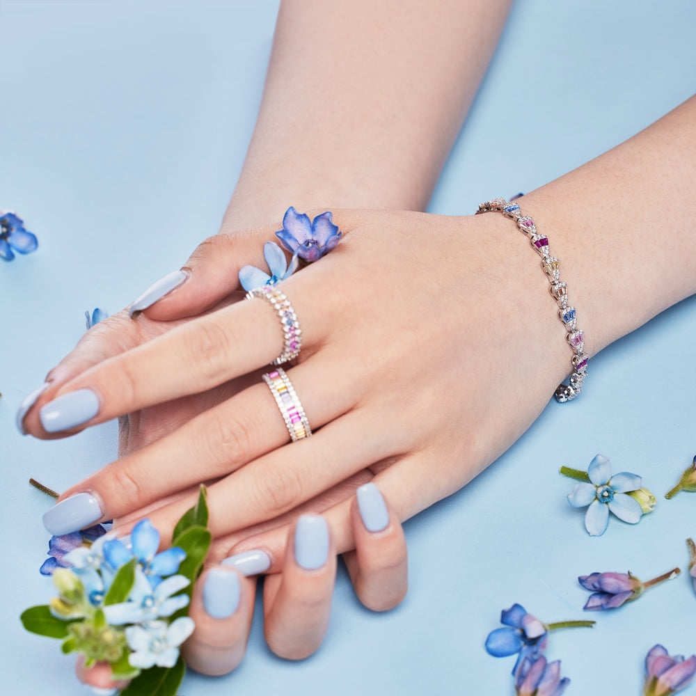 Pastel Colour Baguette CZ Band Ring