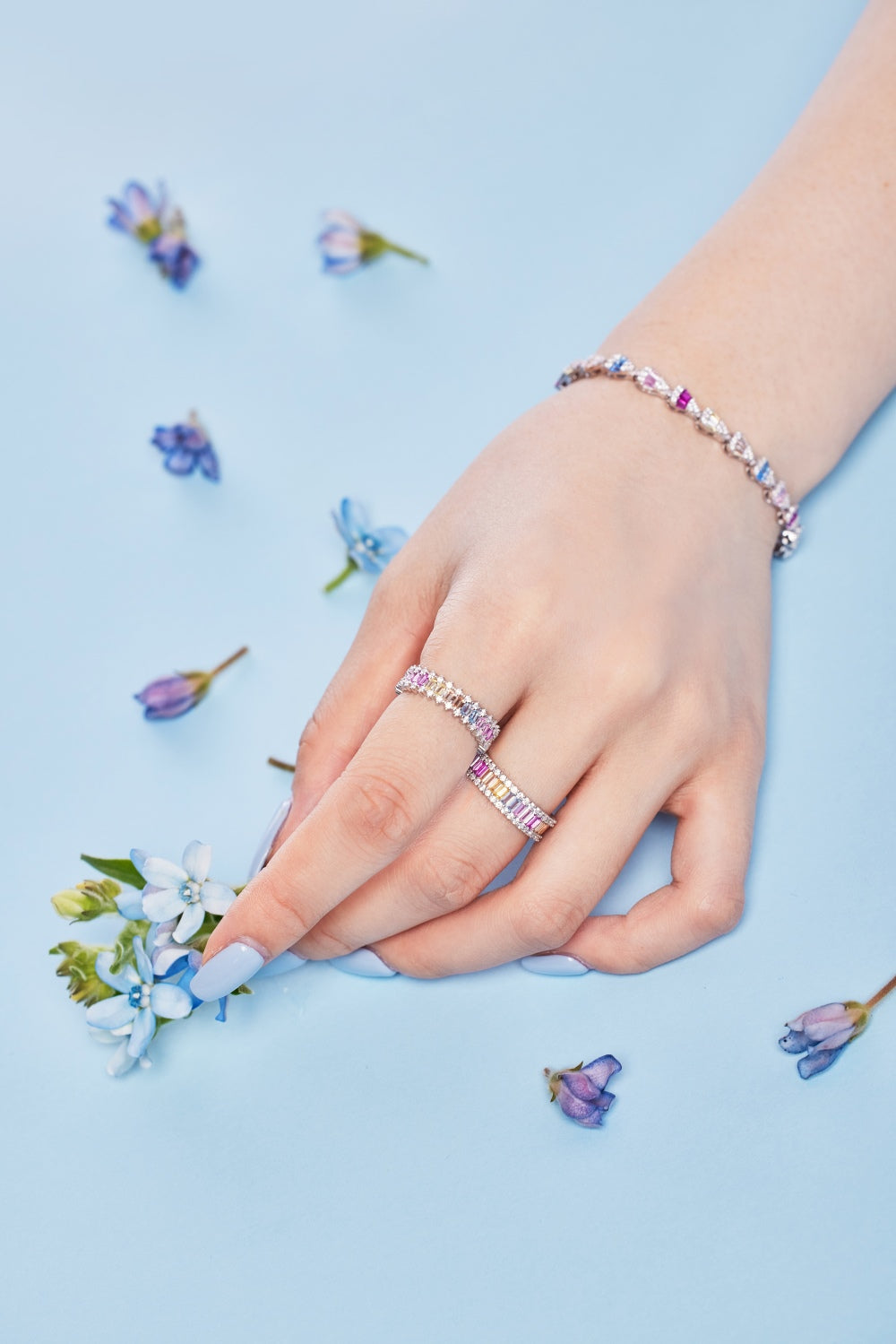 Pastel Colour Baguette CZ Band Ring
