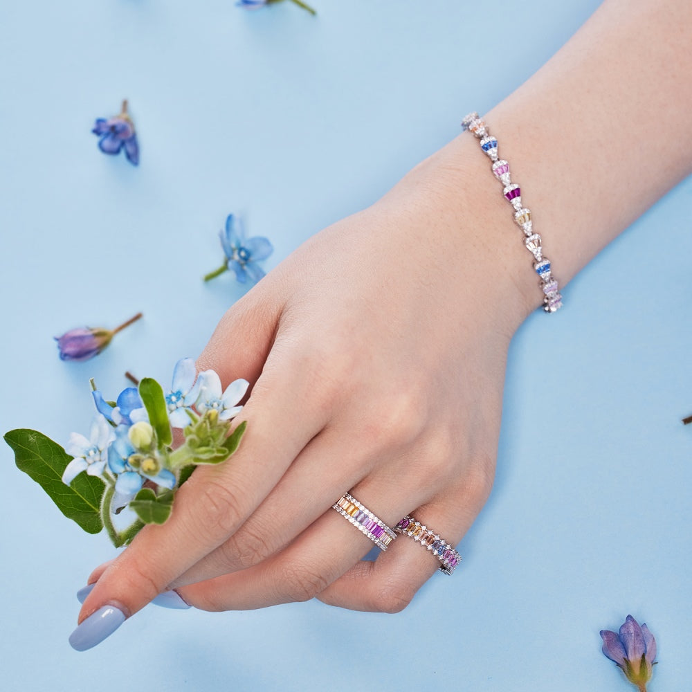 Pastel Colour Baguette CZ Band Ring