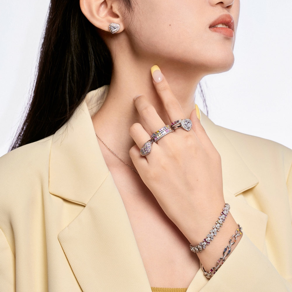 Pastel Colour Baguette CZ Band Ring