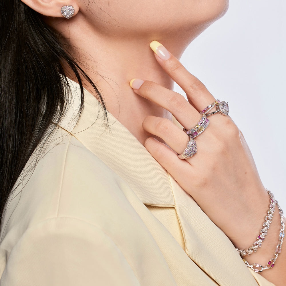 Pastel Colour Baguette CZ Band Ring