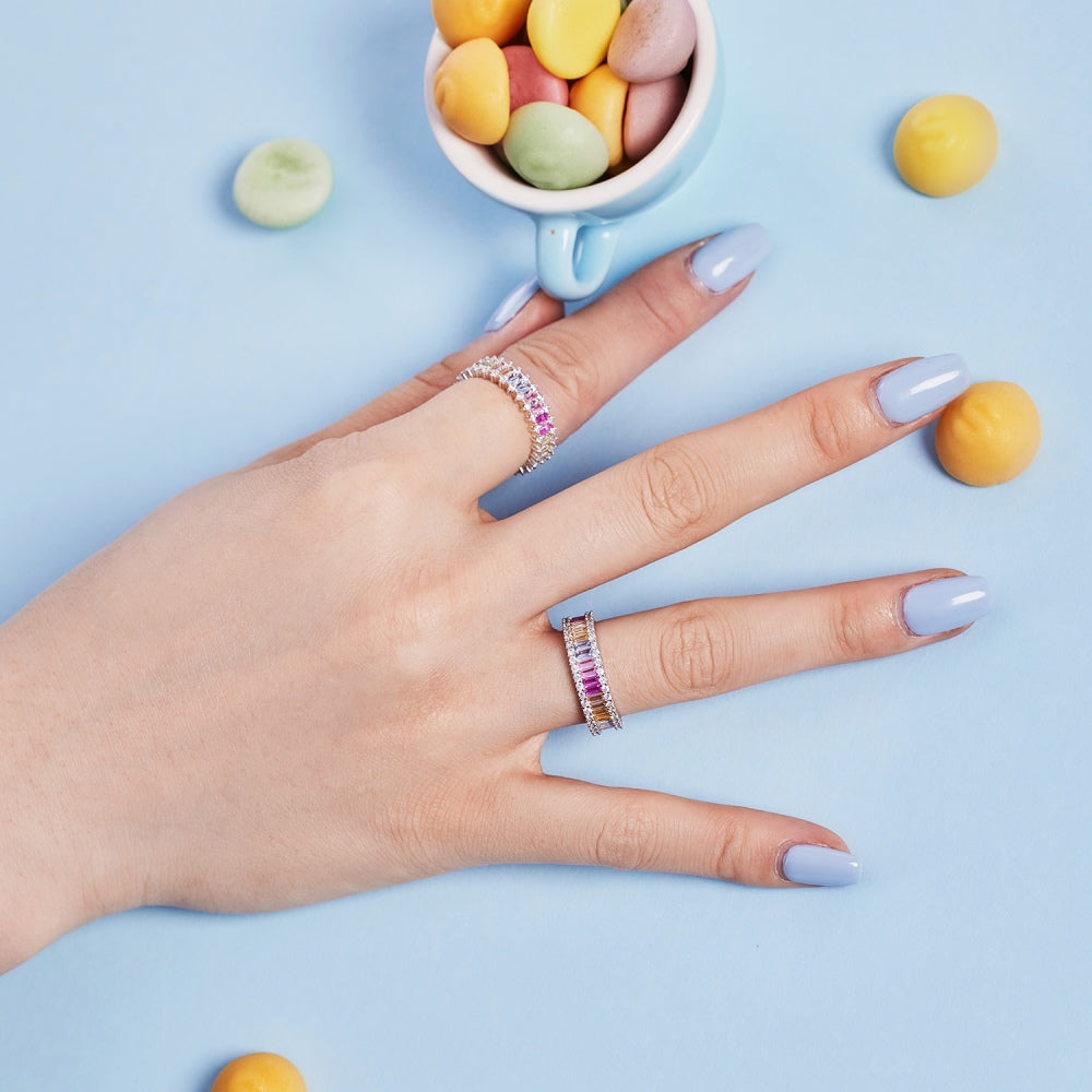 Pastel Colour Baguette CZ Band Ring