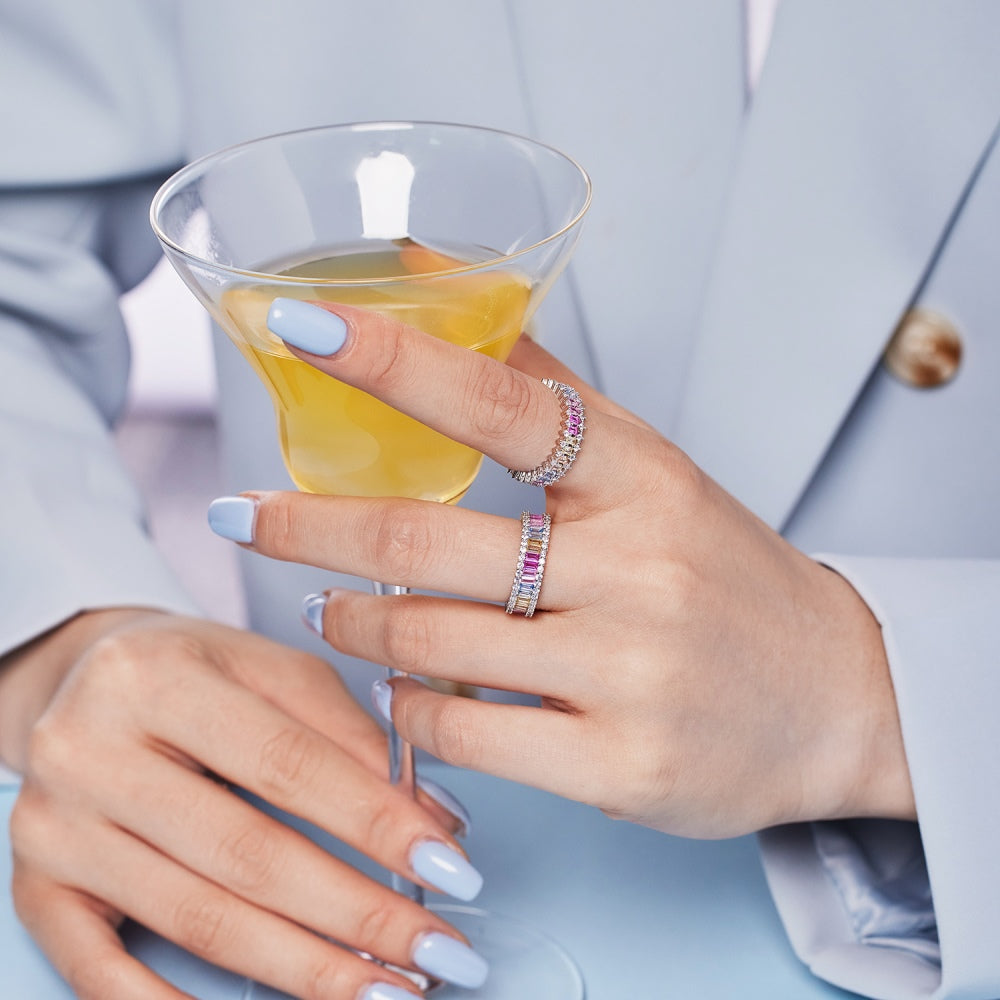 Pastel Colour Baguette CZ Band Ring