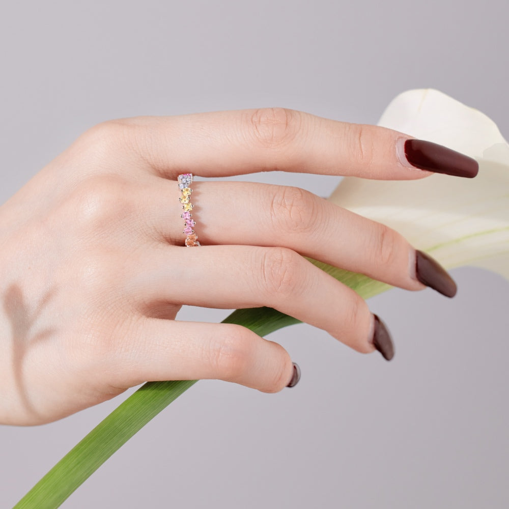 Pastel Colour Square Cut CZ Anniversary Ring